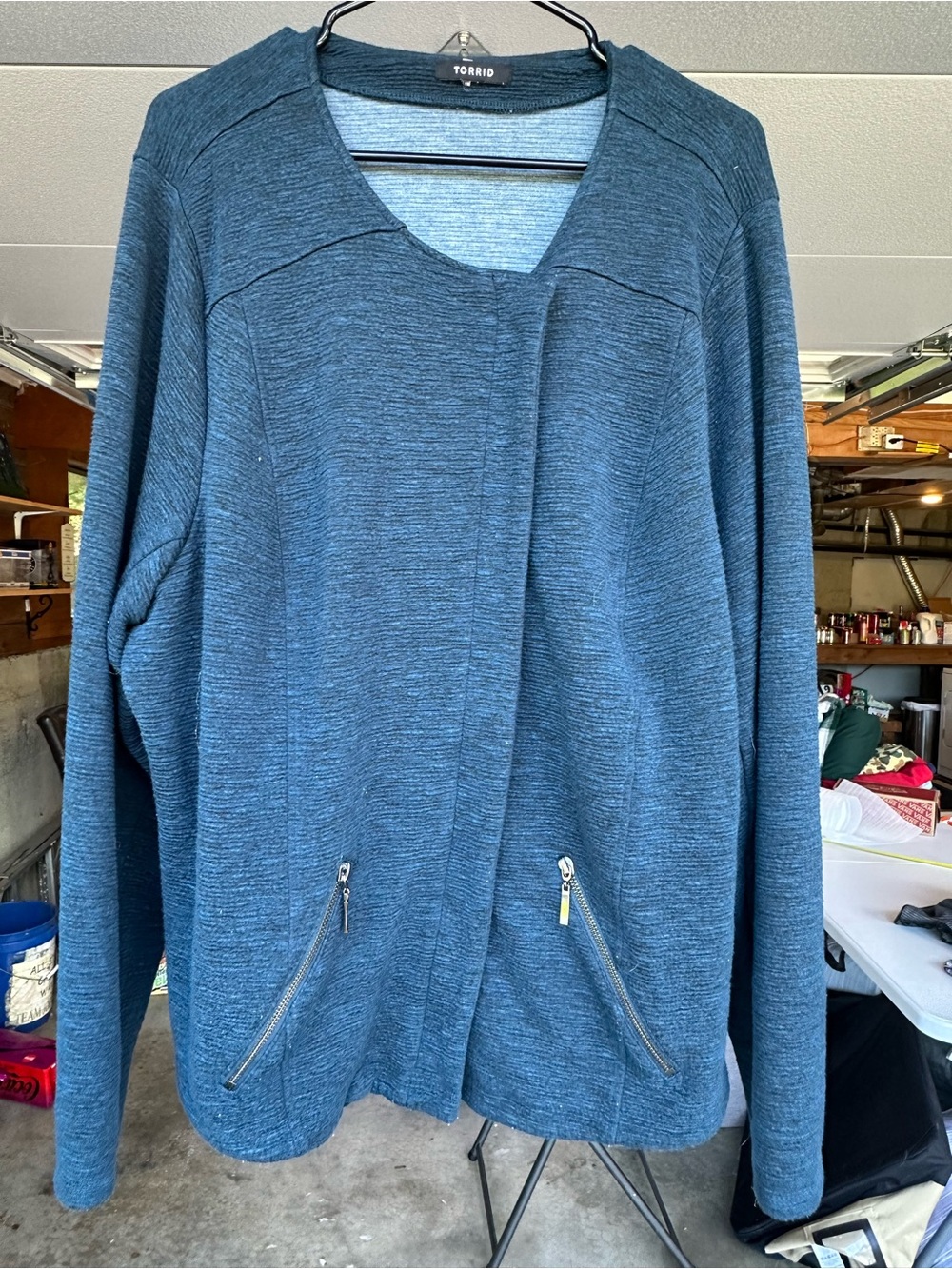 Torrid Blue Knit Moto Jacket 3/4XL - Picture 2 of 5